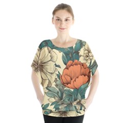 Flowers Pattern Texture Art Colorful Nature Painting Surface Vintage Batwing Chiffon Blouse