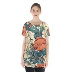 Flowers Pattern Texture Art Colorful Nature Painting Surface Vintage Skirt Hem Sports Top