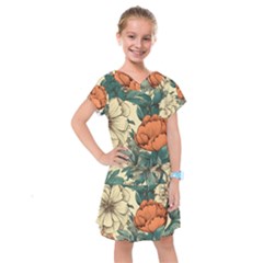 Flowers Pattern Texture Art Colorful Nature Painting Surface Vintage Kids  Drop Waist Dress