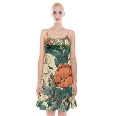 Flowers Pattern Texture Art Colorful Nature Painting Surface Vintage Spaghetti Strap Velvet Dress