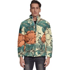 Flowers Pattern Texture Art Colorful Nature Painting Surface Vintage Men s Puffer Bubble Jacket Coat by Maspions