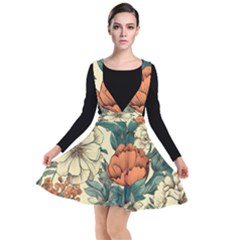 Flowers Pattern Texture Art Colorful Nature Painting Surface Vintage Plunge Pinafore Dress