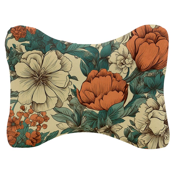 Flowers Pattern Texture Art Colorful Nature Painting Surface Vintage Velour Seat Head Rest Cushion