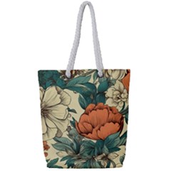 Flowers Pattern Texture Art Colorful Nature Painting Surface Vintage Full Print Rope Handle Tote (small)