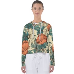 Flowers Pattern Texture Art Colorful Nature Painting Surface Vintage Women s Slouchy Sweat