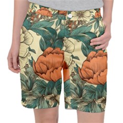 Flowers Pattern Texture Art Colorful Nature Painting Surface Vintage Women s Pocket Shorts