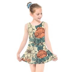 Flowers Pattern Texture Art Colorful Nature Painting Surface Vintage Kids  Skater Dress Swimsuit