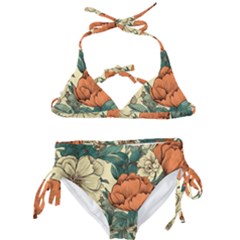 Flowers Pattern Texture Art Colorful Nature Painting Surface Vintage Kids  Classic Bikini Set