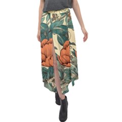 Flowers Pattern Texture Art Colorful Nature Painting Surface Vintage Velour Split Maxi Skirt