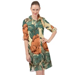 Flowers Pattern Texture Art Colorful Nature Painting Surface Vintage Long Sleeve Mini Shirt Dress