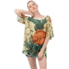 Flowers Pattern Texture Art Colorful Nature Painting Surface Vintage Oversized Chiffon Top