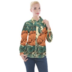 Flowers Pattern Texture Art Colorful Nature Painting Surface Vintage Women s Long Sleeve Pocket Shirt