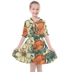 Flowers Pattern Texture Art Colorful Nature Painting Surface Vintage Kids  All Frills Chiffon Dress