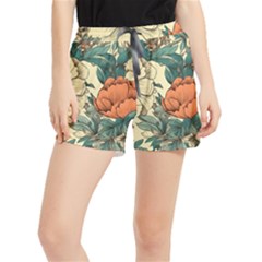 Flowers Pattern Texture Art Colorful Nature Painting Surface Vintage Women s Runner Shorts by Maspions