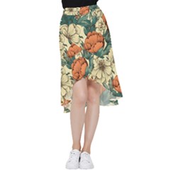 Flowers Pattern Texture Art Colorful Nature Painting Surface Vintage Frill Hi Low Chiffon Skirt