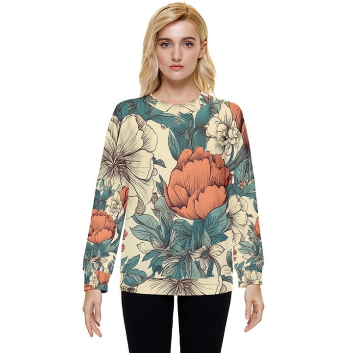 Flowers Pattern Texture Art Colorful Nature Painting Surface Vintage Hidden Pocket Sweatshirt