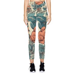 Flowers Pattern Texture Art Colorful Nature Painting Surface Vintage Pocket Leggings 