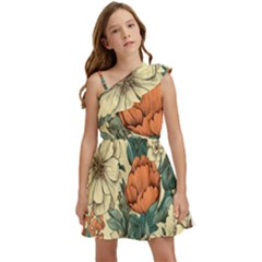 Flowers Pattern Texture Art Colorful Nature Painting Surface Vintage Kids  One Shoulder Party Dress