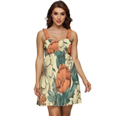 Flowers Pattern Texture Art Colorful Nature Painting Surface Vintage Ruffle Strap Babydoll Chiffon Dress