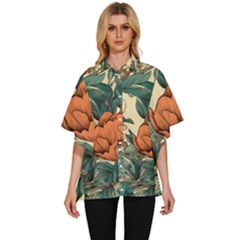 Flowers Pattern Texture Art Colorful Nature Painting Surface Vintage Women s Batwing Button Up Shirt