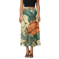 Flowers Pattern Texture Art Colorful Nature Painting Surface Vintage Classic Midi Chiffon Skirt