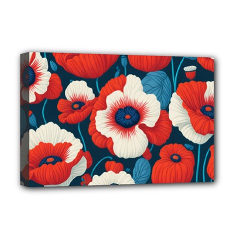 Red Poppies Flowers Art Nature Pattern Deluxe Canvas 18  X 12  (stretched)