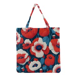 Red Poppies Flowers Art Nature Pattern Grocery Tote Bag