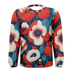 Red Poppies Flowers Art Nature Pattern Men s Long Sleeve T-shirt