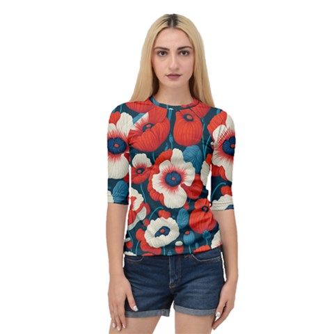 Red Poppies Flowers Art Nature Pattern Quarter Sleeve Raglan T-shirt by Maspions