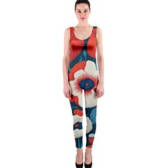 Red Poppies Flowers Art Nature Pattern One Piece Catsuit