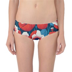 Red Poppies Flowers Art Nature Pattern Classic Bikini Bottoms