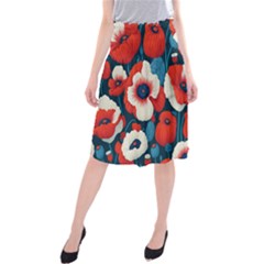 Red Poppies Flowers Art Nature Pattern Midi Beach Skirt