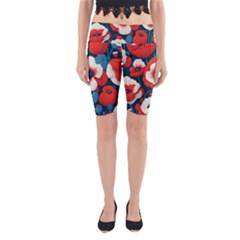 Red Poppies Flowers Art Nature Pattern Yoga Cropped Leggings