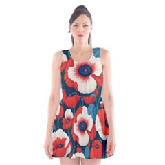 Red Poppies Flowers Art Nature Pattern Scoop Neck Skater Dress by Maspions