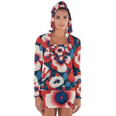 Red Poppies Flowers Art Nature Pattern Long Sleeve Hooded T-shirt by Maspions