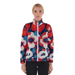 Red Poppies Flowers Art Nature Pattern Women s Bomber Jacket