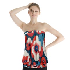 Red Poppies Flowers Art Nature Pattern Strapless Top by Maspions