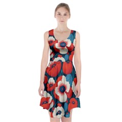 Red Poppies Flowers Art Nature Pattern Racerback Midi Dress by Maspions