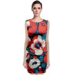 Red Poppies Flowers Art Nature Pattern Sleeveless Velvet Midi Dress