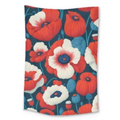 Red Poppies Flowers Art Nature Pattern Large Tapestry by Maspions