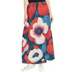 Red Poppies Flowers Art Nature Pattern Maxi Chiffon Skirt