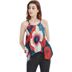 Red Poppies Flowers Art Nature Pattern Flowy Camisole Tank Top