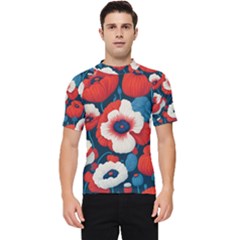 Red Poppies Flowers Art Nature Pattern Men s Short Sleeve Rash Guard