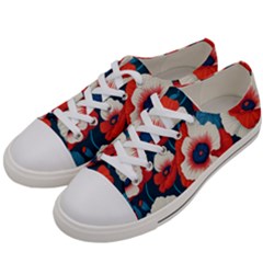 Red Poppies Flowers Art Nature Pattern Women s Low Top Canvas Sneakers