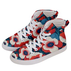 Red Poppies Flowers Art Nature Pattern Men s Hi-top Skate Sneakers