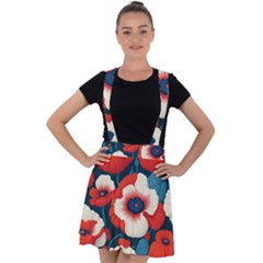 Red Poppies Flowers Art Nature Pattern Velvet Suspender Skater Skirt