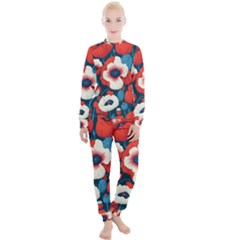 Red Poppies Flowers Art Nature Pattern Women s Lounge Set