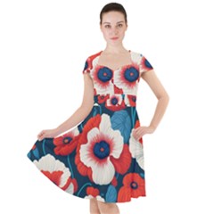 Red Poppies Flowers Art Nature Pattern Cap Sleeve Midi Dress