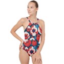 Red Poppies Flowers Art Nature Pattern High Neck One Piece Swimsuit View1