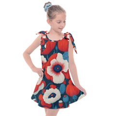 Red Poppies Flowers Art Nature Pattern Kids  Tie Up Tunic Dress